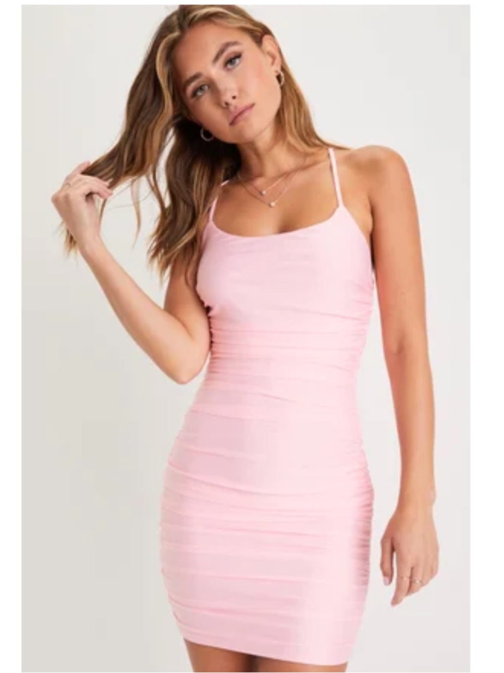 Lulu’s Confident Allure
Light Pink Ruched Bodycon Dress